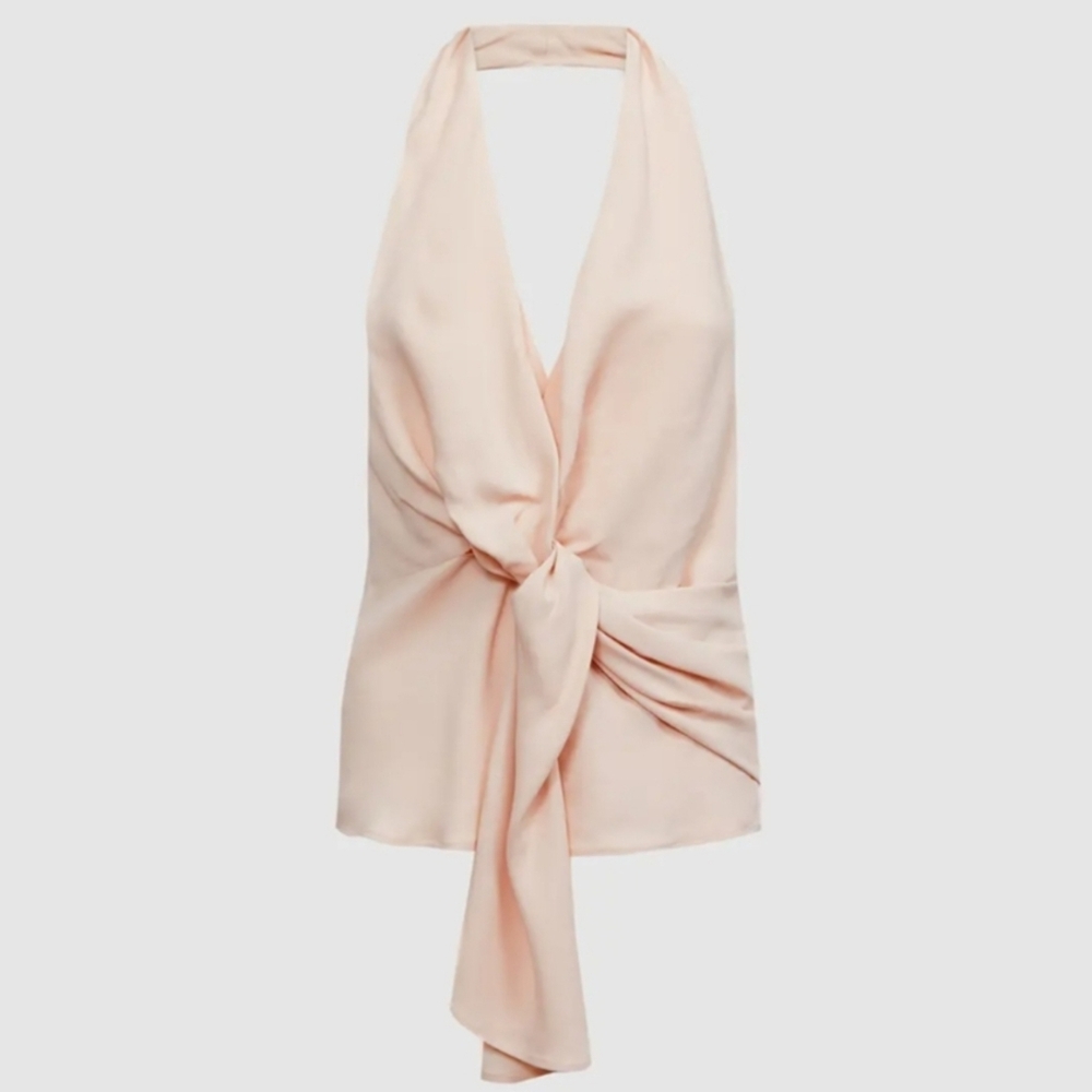 Reiss Freda Tie Halter Neck Blouse in Blush Nude Size Small 6 - Picture 2 of 16